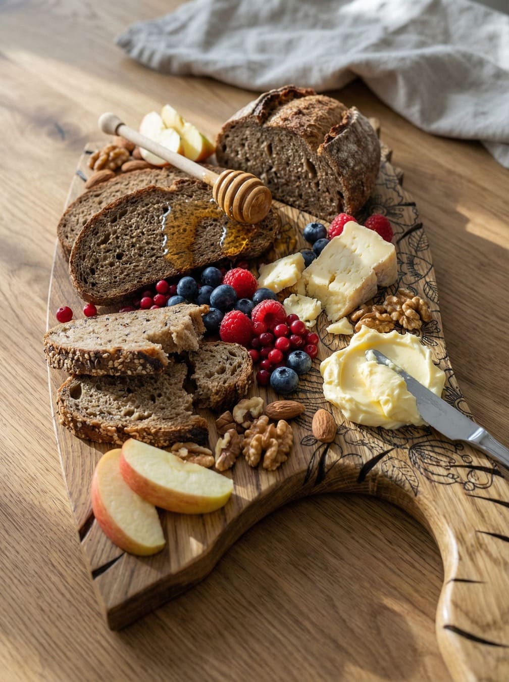 Wooden-Axe in klein – ein massives, rustikales Schneidebrett, das sich perfekt als Servierplatte für das Frühstück eignet